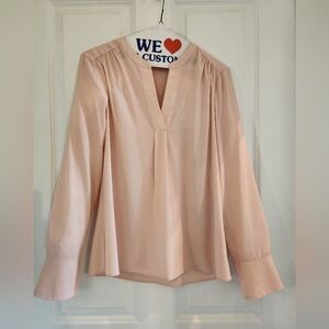 Calvin Klein Blush Pink Chiffon Split Neck Long Sleeve Blouse Petite Large EUC